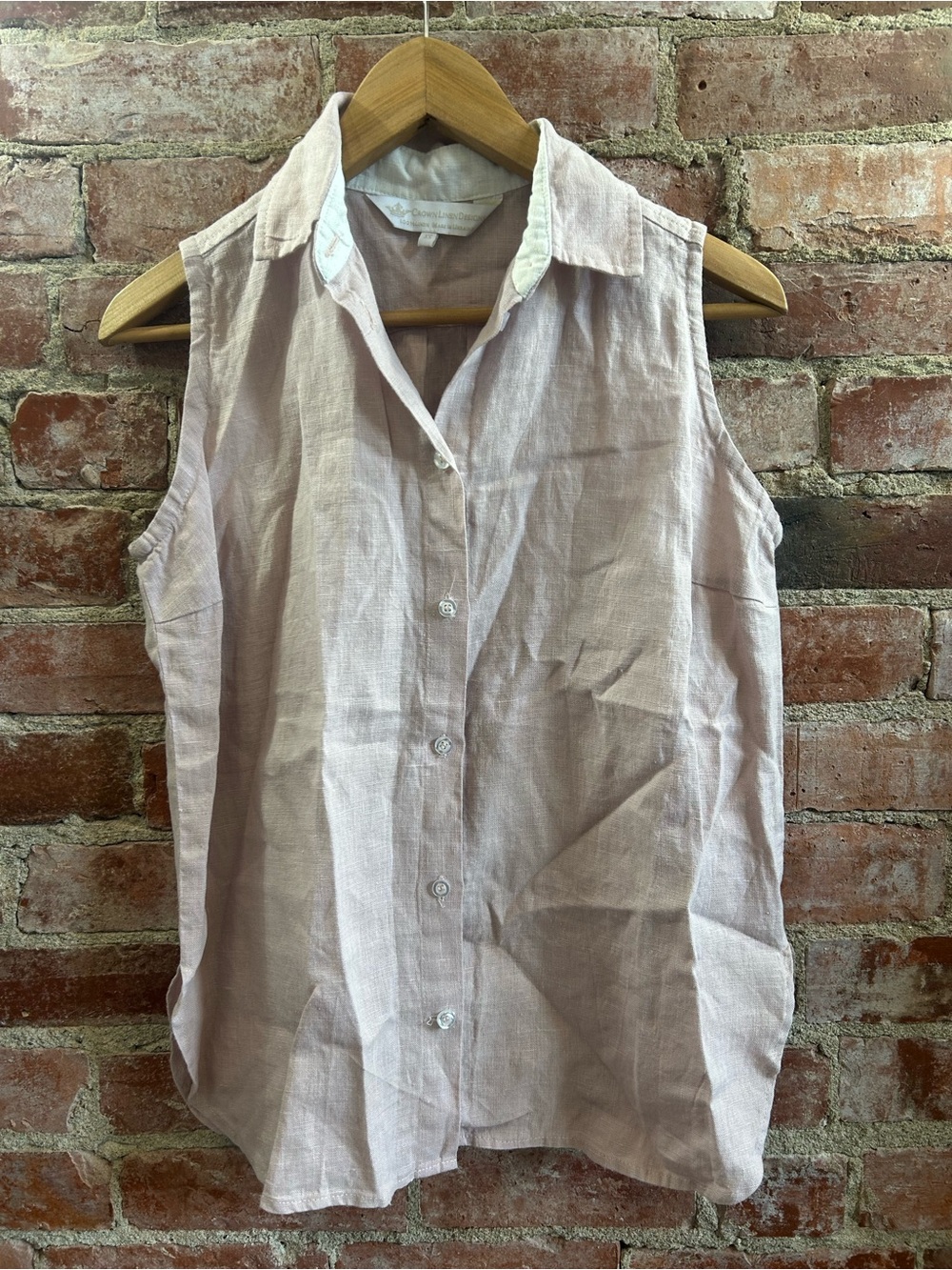 Crown Linen Designs Women's Sleeveless Button Up Shirt Blush Pink Xs Oversized